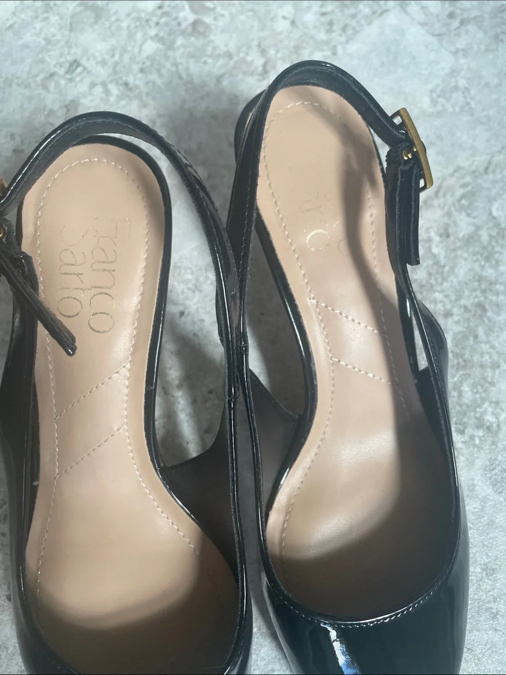 Franco Sarto Black Patent Slingback Pointed Pumps - Picture 3 of 3